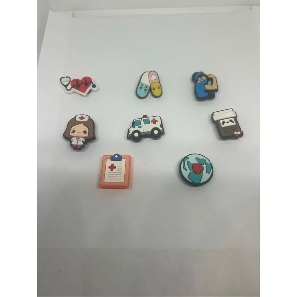 Lot of 8 Medical & Nurse Shoe Charms – Healthcare Theme for Clogs 👩‍⚕️🩺💊